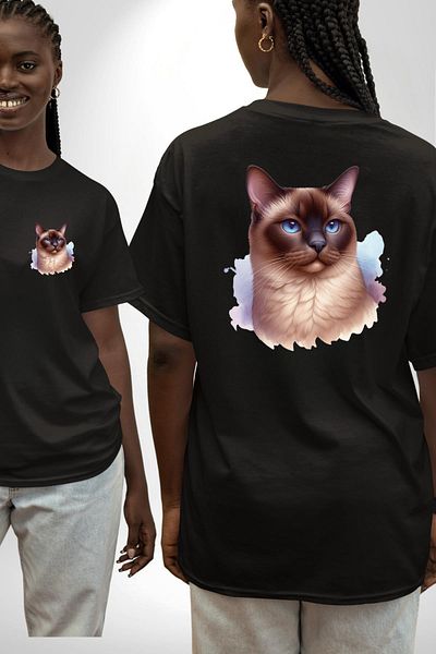 Angemiel Siamese Cat Black Oversize Women's Men's Front and Back Printed T-Shirt