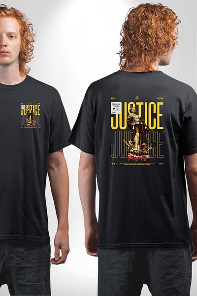 Angemiel Justice and Rights Black Oversize Women's Men's Front and Back Printed T-Shirt