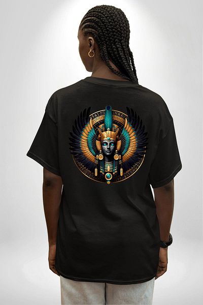Angemiel Maat Goddess of Truth, Justice and Cosmic Balance Black Oversize Women Men Front and Back Printed T-Shirt