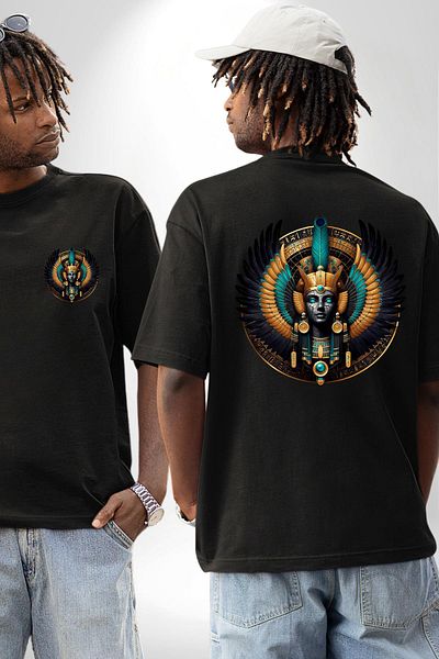 Angemiel Maat Goddess of Truth, Justice and Cosmic Balance Black Oversize Women Men Front and Back Printed T-Shirt