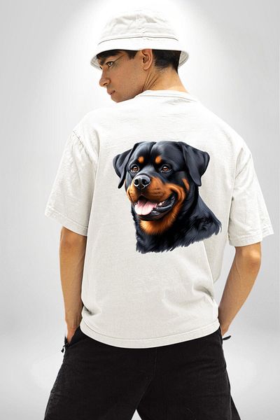 Angemiel Brave Rottweiler Loyal Strong Dog Love White Oversize Women Men Front and Back Printed T-Shirt
