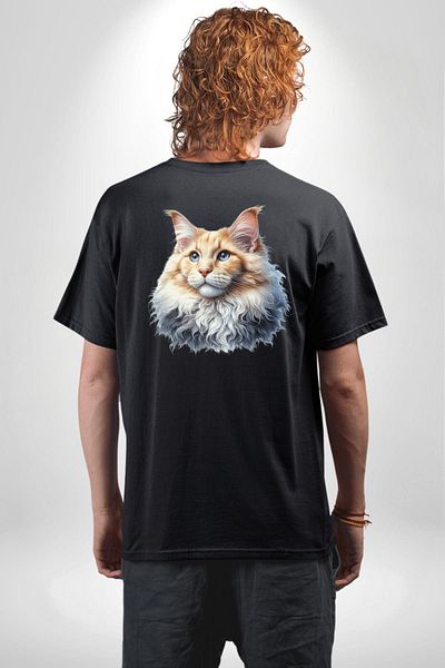 Angemiel Maine  Cat Black Oversize Women's Men's Front and Back Printed T-Shirt