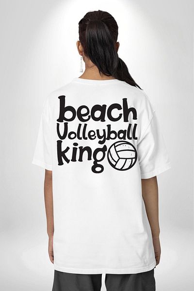 Angemiel تي شيرت مطبوع عليه Beach Volleyball Leased Written باللون الأبيض للنساء والرجال بطبعة أمامية وخلفية