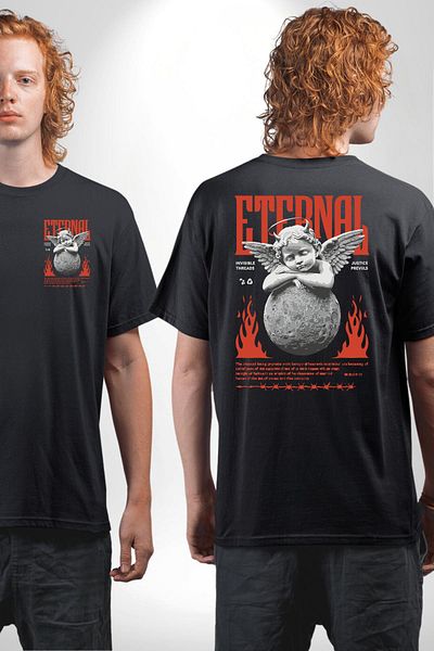 Angemiel The Power of Eternity the Triumph of Justice Black Oversize Women's Men's Front and Back Printed T-Shirt