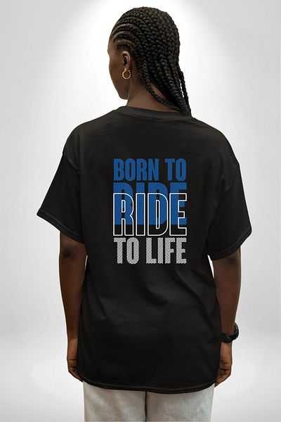Angemiel Born to Ride Printed Black Oversize Women's Men's Front and Back Printed T-Shirt for Motorcycle Lovers