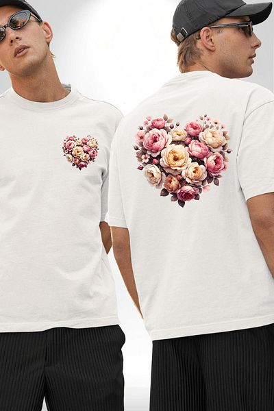 Angemiel تي شيرت Rose Heart Beauty Love Grace Icon أبيض كبير الحجم للنساء والرجال مطبوع من الأمام والظهر