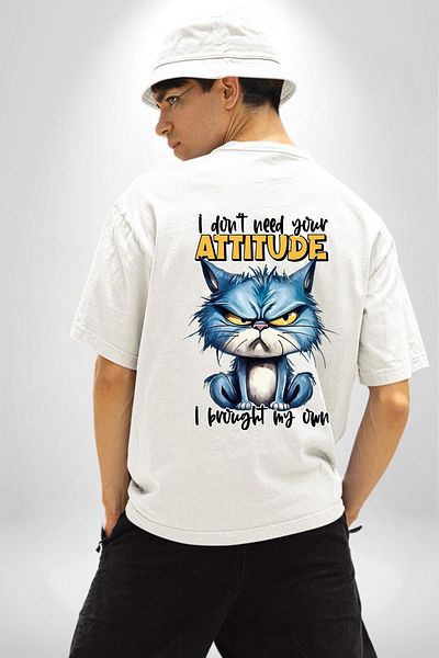Angemiel تي شيرت مطبوع عليه Cat Funny Cat White مقاس كبير للنساء والرجال من الأمام والظهر