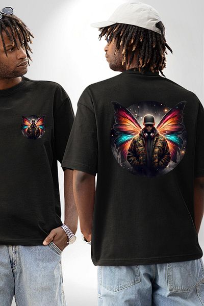 Angemiel Casual Camouflage Pattern Agent Men's Black Oversize Women's Men's Front and Back Printed T-Shirt