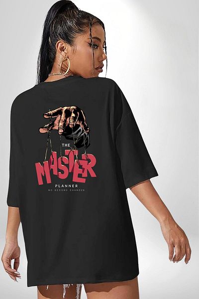 Angemiel Master Planner Printed Powerful Message Black Oversize Women's Men's Front and Back Printed T-Shirt
