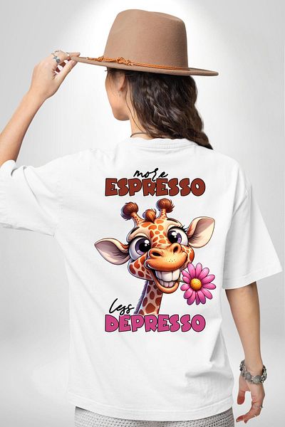 Angemiel Espresso Coffee and Happiness White Oversize Women's Men's Front and Back Printed T-Shirt