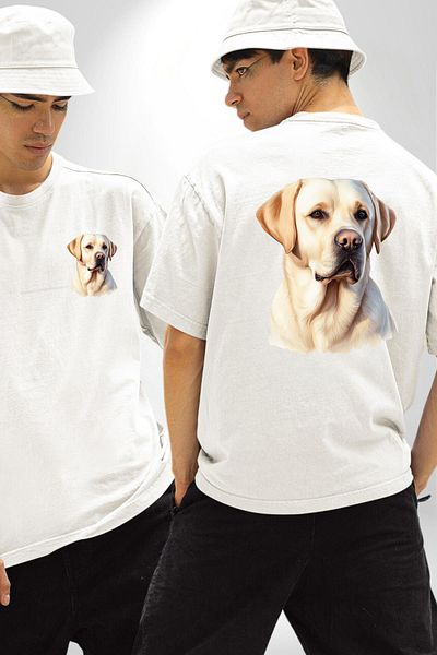 Angemiel Loyal Friend Labrador Retriever Love Dog Friendly White Oversize Women Men Front and Back Printed T-Shirt