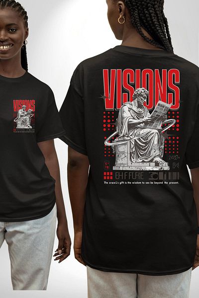 Angemiel Vision Greek Philosophy Black Oversize Women's Men's Front and Back Printed T-Shirt
