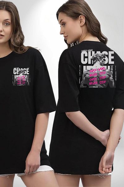 Angemiel Strong Start Never Stop Fitness Motivation Black Oversize Women Men Front and Back Printed T-Shirt