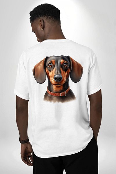 Angemiel تي شيرت Sweet Dachshund Dog Love أبيض كبير الحجم للنساء والرجال مطبوع من الأمام والظهر