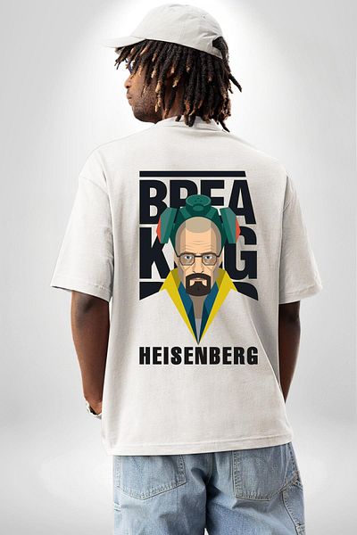 Angemiel تي شيرت Breaking Bad Heisenberg أبيض كبير الحجم للنساء والرجال مطبوع من الأمام والظهر