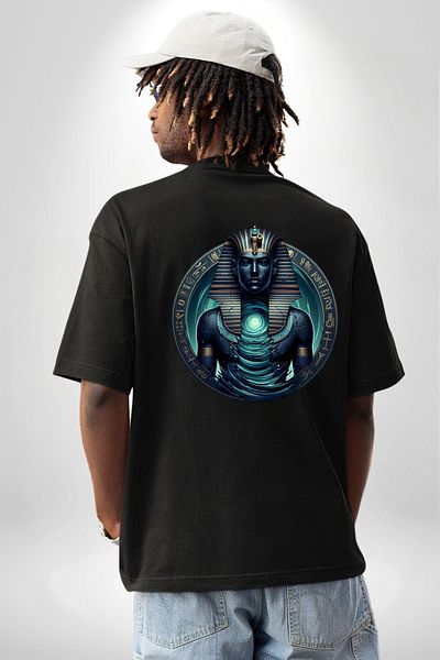 Angemiel Wadj-Wer God Ocean Powered Egypt Black Oversize Women Men Front and Back Printed T-Shirt