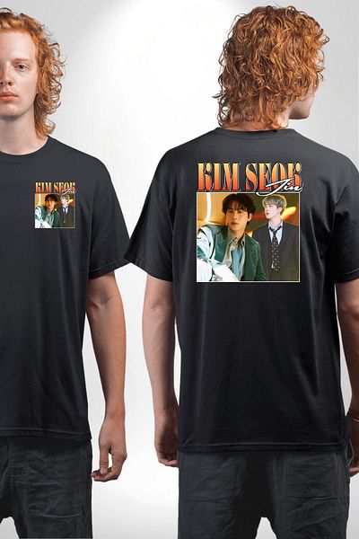 Angemiel Kim Seok Jin Singer Korean Pop Black Oversize Women's Men's Front and Back Printed T-Shirt
