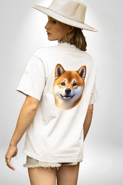 Angemiel Shiba Inu Cute Affection Dog Design White Oversize Women Men Front and Back Printed T-Shirt