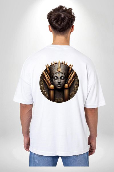 Angemiel تي شيرت Nepit Goddess of Harvest and Grains Ancient Egypt أبيض كبير الحجم للنساء والرجال مطبوع من الأمام والظهر