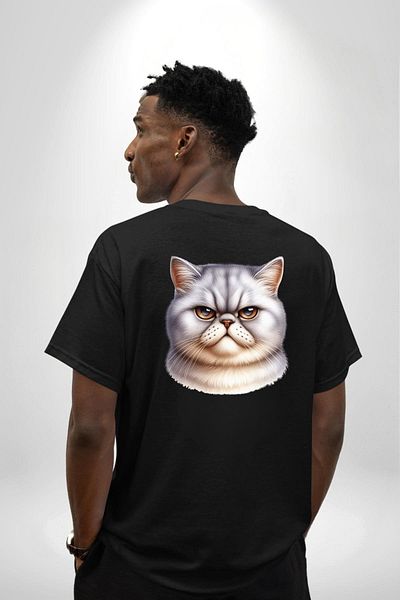 Angemiel Hard Looks This Cat Is Far from Caring Black Oversize Women Men Front and Back Printed T-Shirt