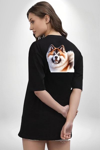 Angemiel Akita Inu Loyal Dog Black Oversize Women's Men's Front and Back Printed T-Shirt