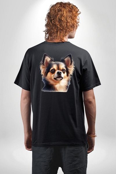 Angemiel Cute Chihuahua Small Breed Dog Black Oversize Women Men Front and Back Printed T-Shirt