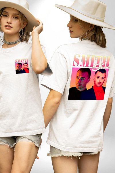 Angemiel تي شيرت Sam Smith Music أبيض كبير الحجم للنساء والرجال مطبوع من الأمام والظهر