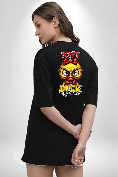 Angemiel Don'T Sweat Me Written Duck Funny Black Oversize Women Men Front and Back Printed T-Shirt