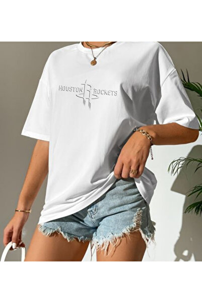 lewibafashion Μπλουζάκι με στάμπα HOUSTON ROCKETS, Υπερμεγέθης Συνδυαστικός Σ...