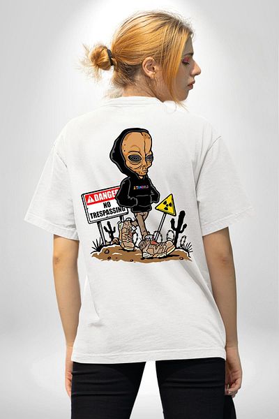 Angemiel Astroworld Alien Alien Radiation White Oversize Women's Men's Front and Back Printed T-Shirt