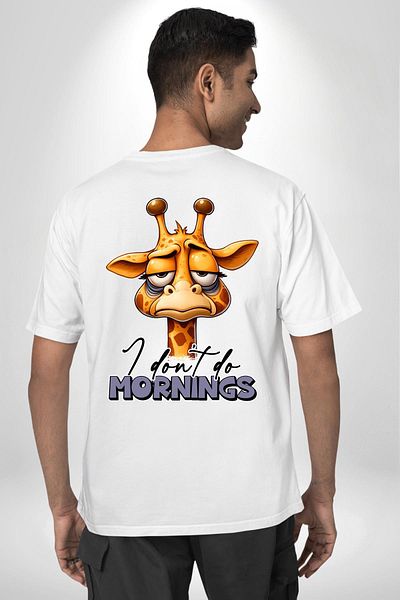 Angemiel Giraffe Who Doesn'T Like Mornings Sleepy White Oversize Women's Men's Front and Back Printed T-Shirt