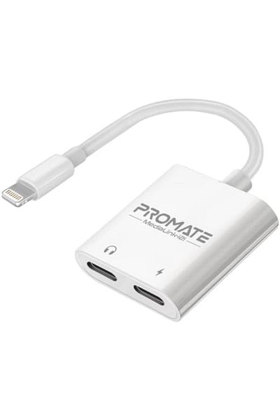 Promate Portable Dual Lightning Adapter with Support For iOS 7 And Above, Easy Plug and Play Setup,