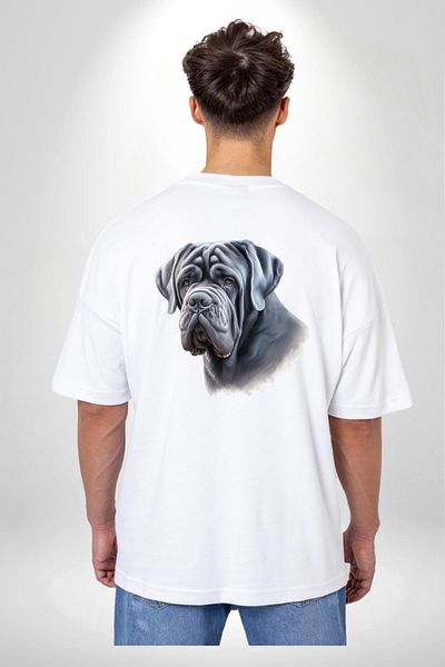 Angemiel Neapolitan Mastiff Love Big Dog White Oversize Women's Men's Front and Back Printed T-Shirt