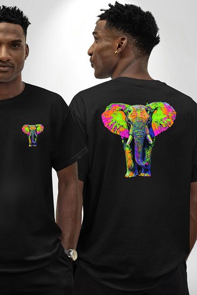 Angemiel Colorful Elephant Vibrant Color Modern Elephant Black Oversize Women's Men's Front and Back Printed T-Shirt