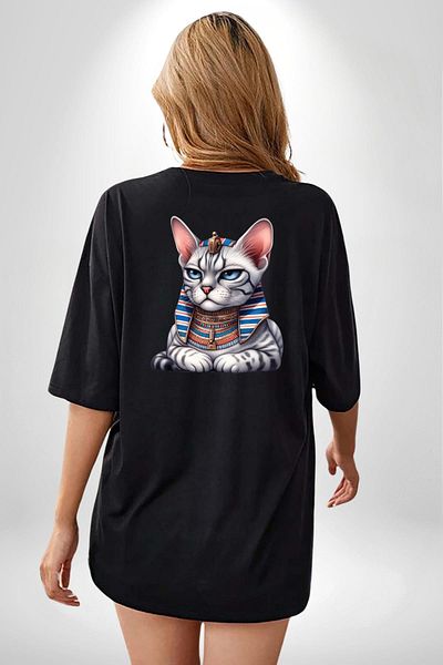 Angemiel Mysterious Eyes of Ancient Egypt Pharaoh Black Oversize Women's Men's Front and Back Printed T-Shirt