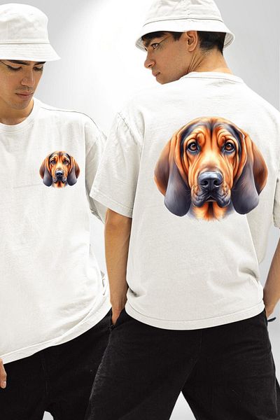 Angemiel Search Rescue Bloodhound Dog White Oversize Women Men Front and Back Printed T-Shirt