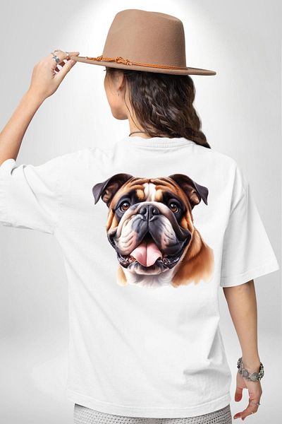 Angemiel تي شيرت Mythical Bulldog Dog Friendly أبيض كبير الحجم للنساء والرجال مطبوع من الأمام والظهر