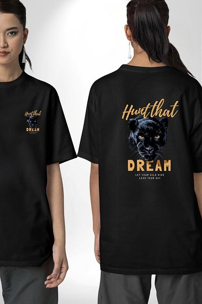 Angemiel Run after Your Dreams Printed Black Panther Black Oversize Women's Men's Front and Back Printed T-Shirt