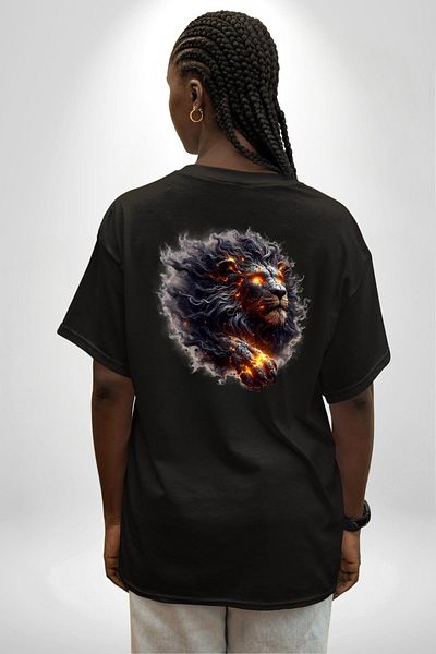 Angemiel Leo Special Design Black Oversize Women's and Men's Front and Back Printed T-Shirt