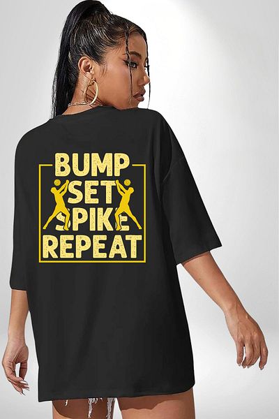Angemiel Pas Slam Dunk Repeat Volleyball Player Black Oversize Women's Men's Front and Back Printed T-Shirt