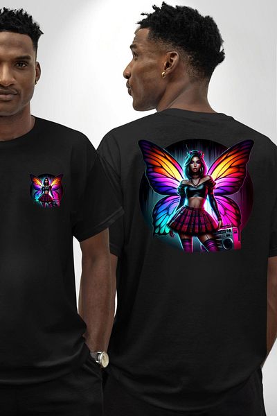 Angemiel Crop Top Skirt Retro Boom Box Plaque Teenage Girl Black Oversize Women Men Front and Back Printed T-Shirt