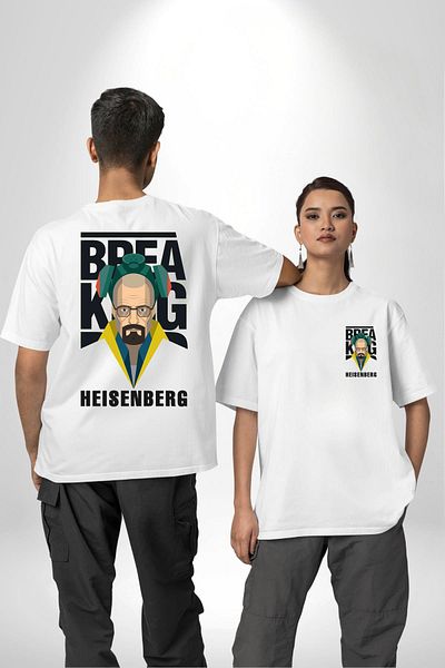 Angemiel تي شيرت Breaking Bad Heisenberg أبيض كبير الحجم للنساء والرجال مطبوع من الأمام والظهر