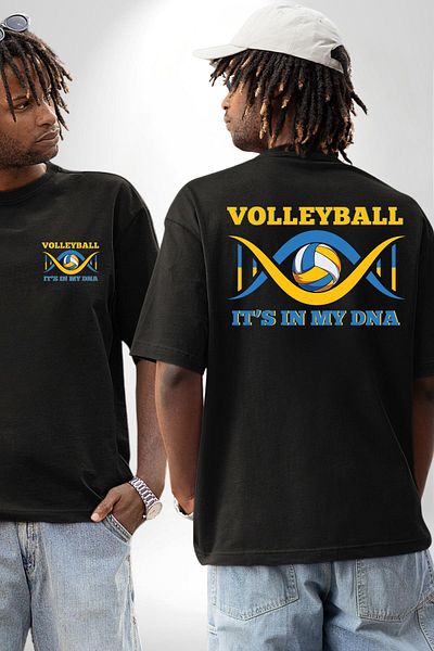 Angemiel Volleyball Is in My Dna Black Oversize Women's Men's Front and Back Printed T-Shirt