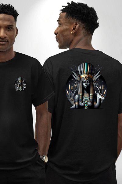 Angemiel Anuket Goddess of Fertility and Protection Egyptian Black Oversize Women's Men's Front and Back Printed T-Shirt