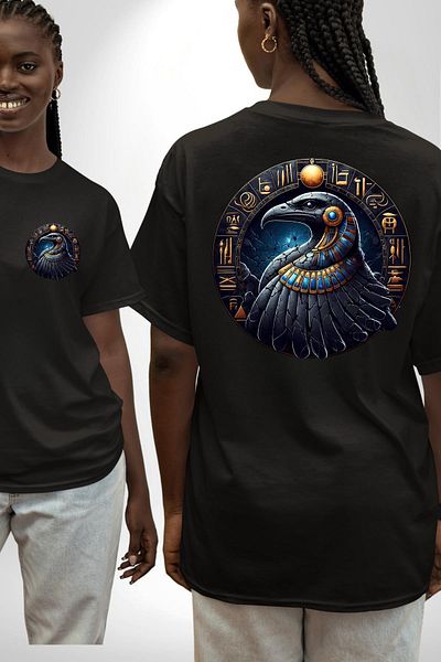 Angemiel Egyptian God Rebirth, Creation Bennu Black Oversize Women Men Front and Back Printed T-Shirt