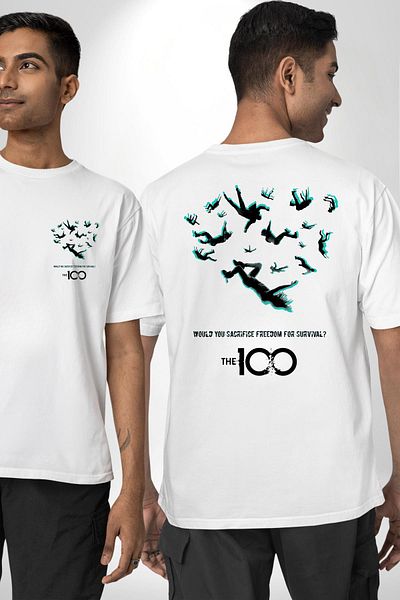 Angemiel تي شيرت The 100 High Fall Abstract Survival أبيض كبير الحجم للنساء والرجال مطبوع من الأمام والظهر