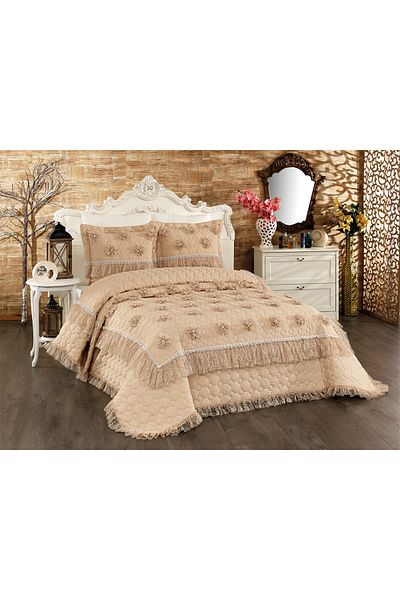 BALADI HOME κάλυμμα κρεβατιού δαντέλα πέρλα κάλυμμα κρεβατιού προίκα 3 τεμαχίων καπιτονέ