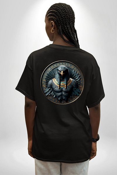 Angemiel Sopdu Hawk Head Protective God Egypt Black Oversize Women's Men's Front and Back Printed T-Shirt
