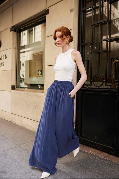Lady Pixie Wide Leg Trousers with Elastic Waist
