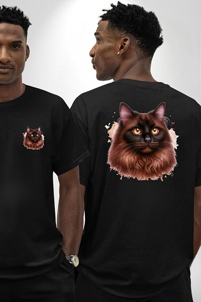 Angemiel Ragdoll Cat Siamese Cat's Long-Haired Version Black Oversize Women's Men's Front and Back Printed T-Shirt